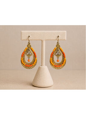 Gold-Tone Orange Beaded Teardrop Dangle Earrings